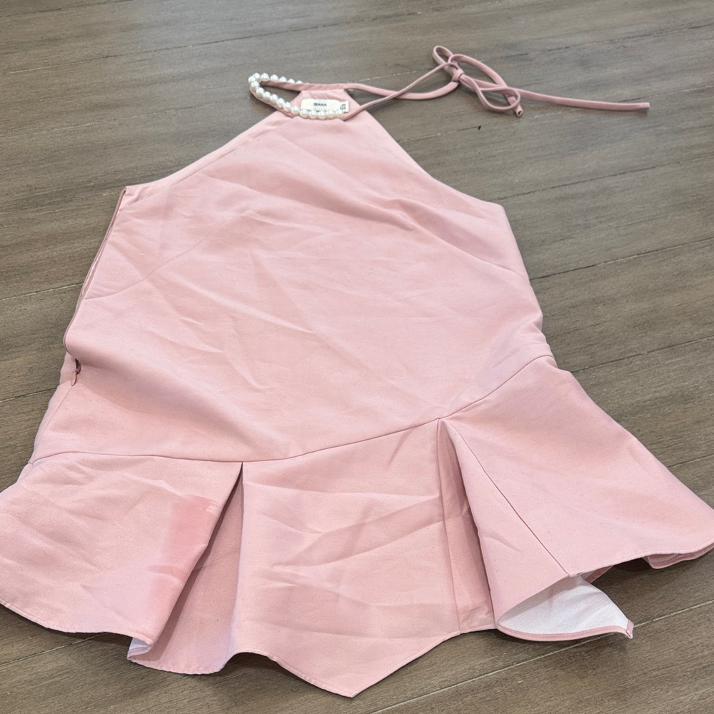 Pink Halter Dress with Ruffle Hem